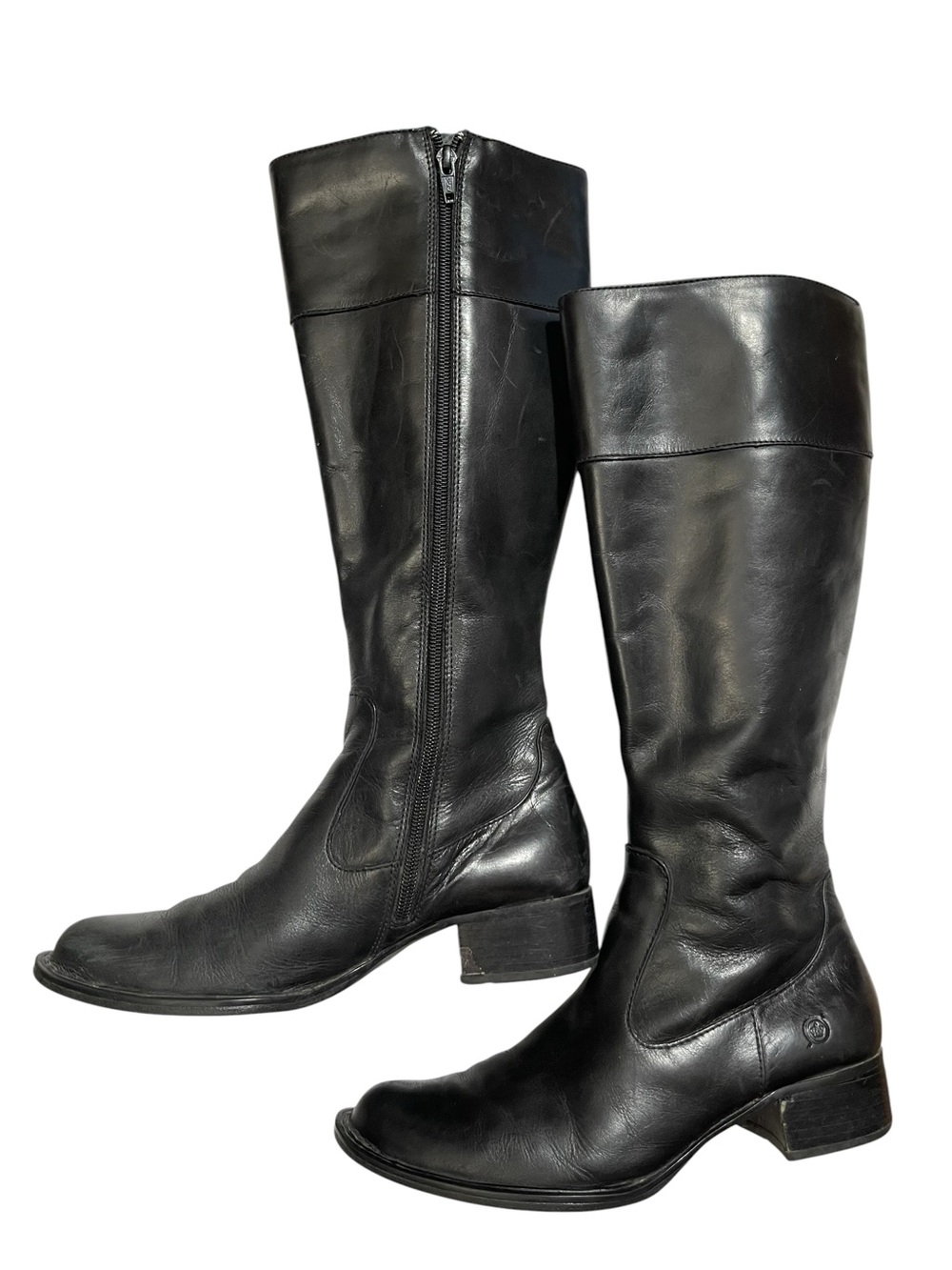 Born Black Leather Knee Boots 6.5 Side Zip Comfort - Picture 6 of 12